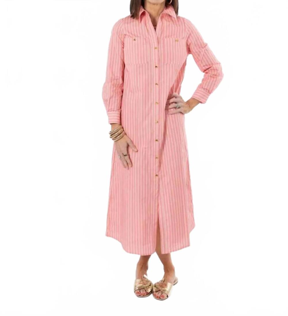 NEW GARLAND BAGS harper long sleeve dress in pink stripe